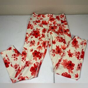 Red and White Floral Leggings